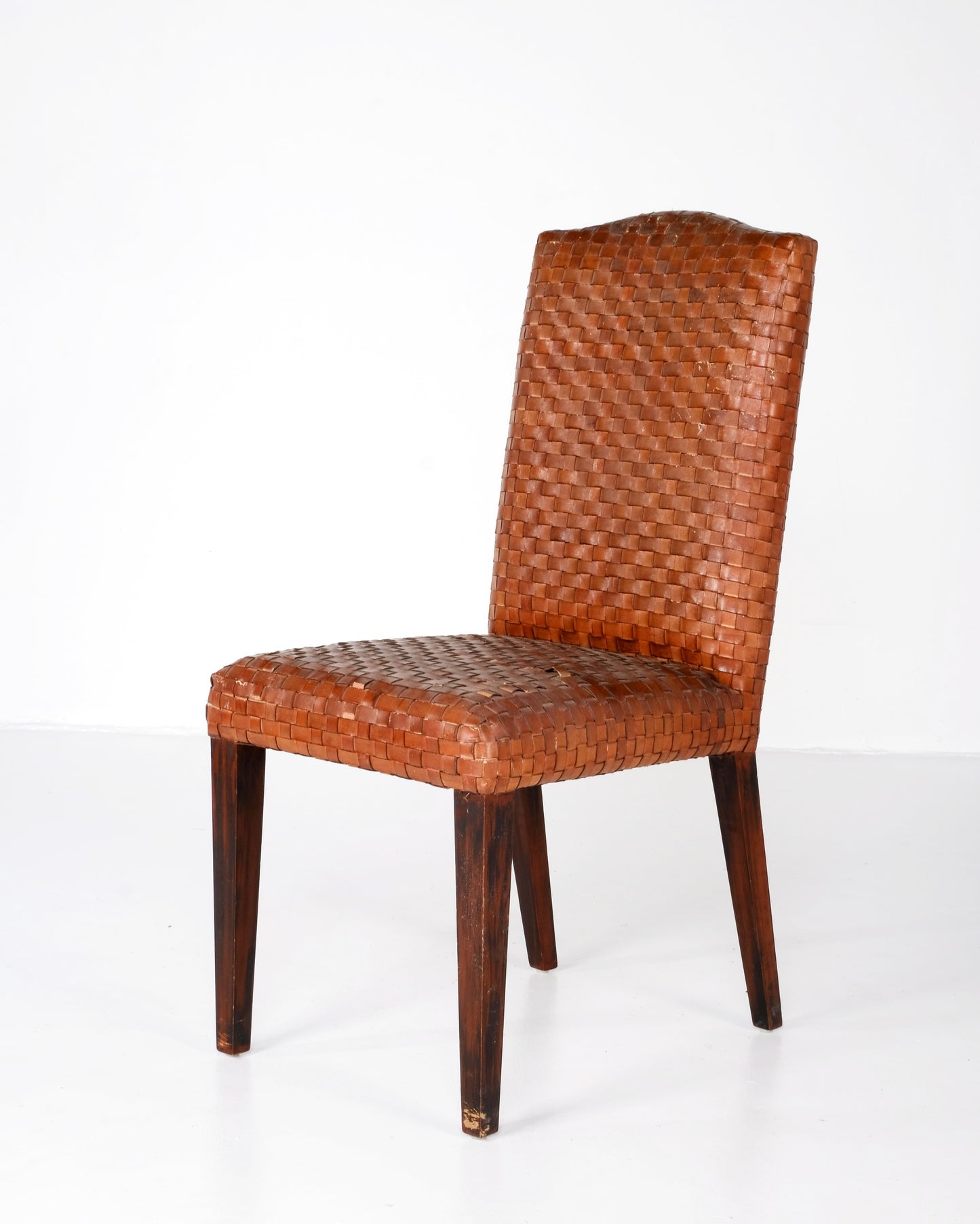 ANTIQUE WOVEN LEATHER DINING CHAIR
