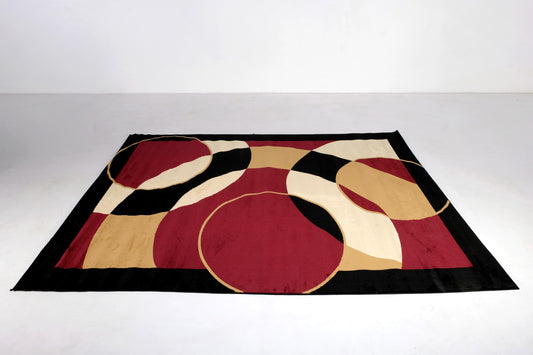 CONTEMPORARY CARPET VELVET RED/BLACK/CREAM/GOLD