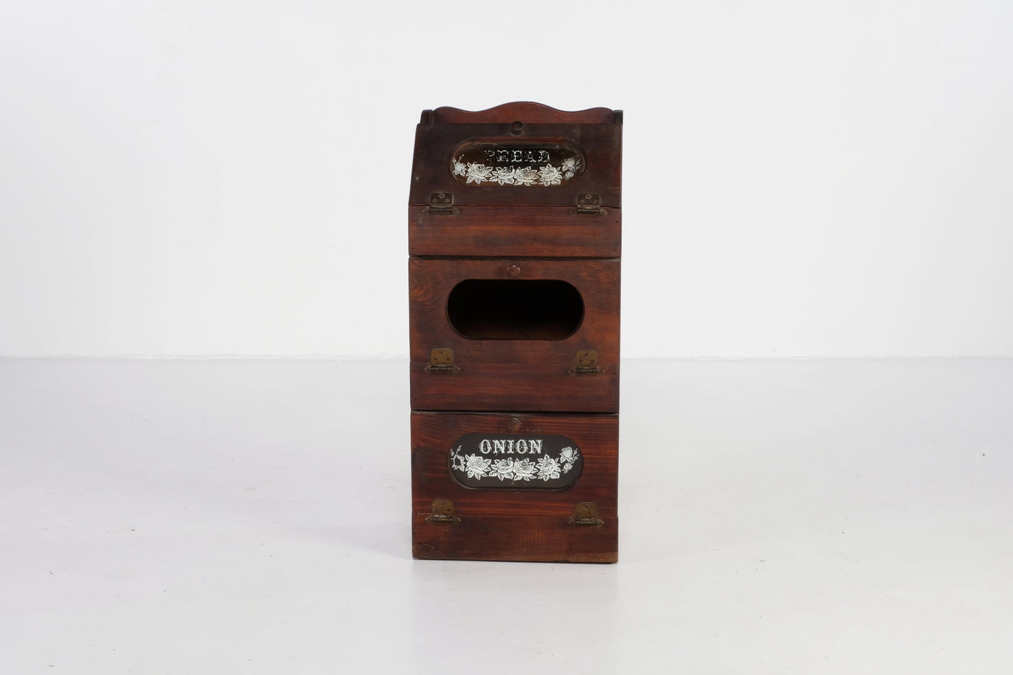 WOODEN BREAD BOX WITH ONION AND POTATO BINS