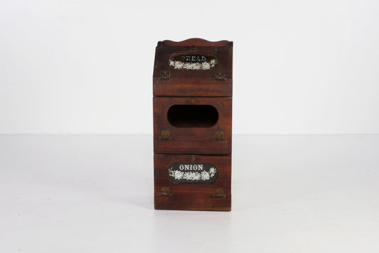 WOODEN BREAD BOX WITH ONION AND POTATO BINS