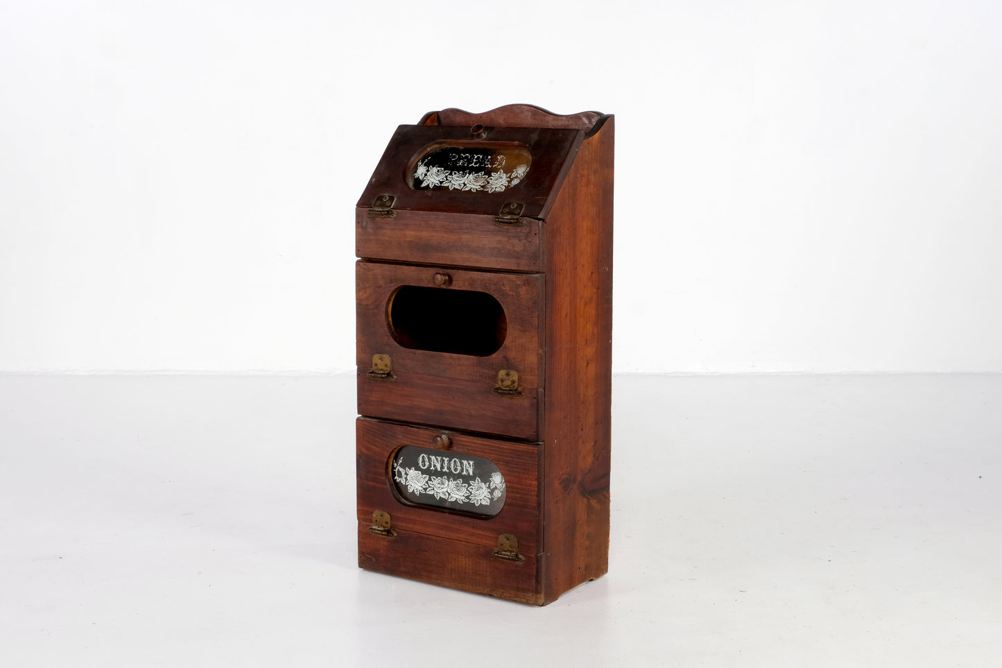 WOODEN BREAD BOX WITH ONION AND POTATO BINS